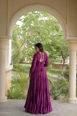 Wine Gamthi Mirror Work Gown ClothsVilla