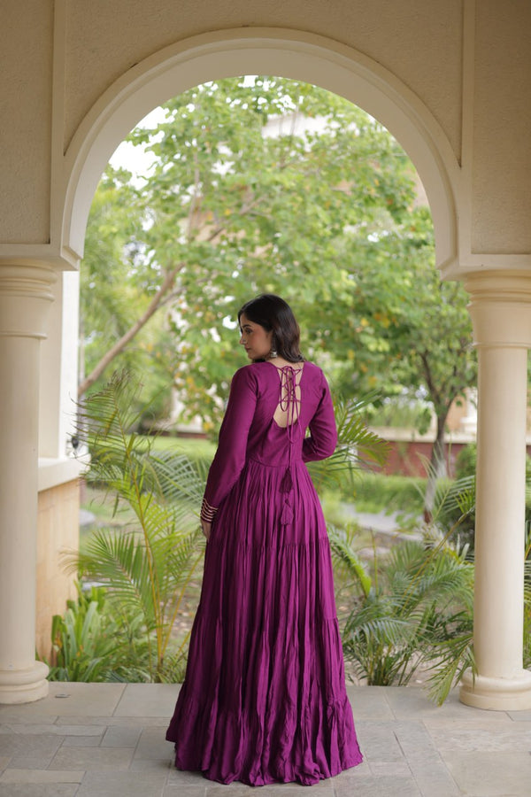 Wine Gamthi Mirror Work Gown ClothsVilla