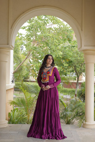 Wine Gamthi Mirror Work Gown ClothsVilla