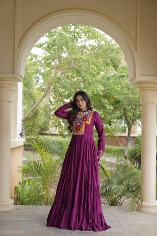 Wine Gamthi Mirror Work Gown ClothsVilla