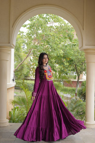 Wine Gamthi Mirror Work Gown ClothsVilla