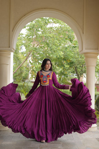 Wine Gamthi Mirror Work Gown ClothsVilla