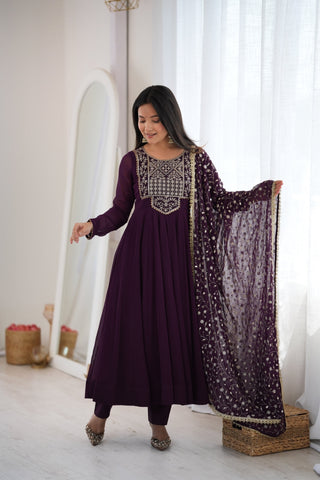 Wine Georgette Anarkali Suit ClothsVilla