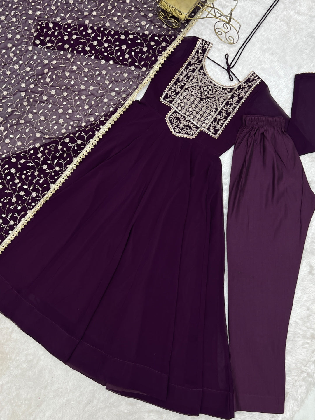 Wine Georgette Anarkali Suit ClothsVilla