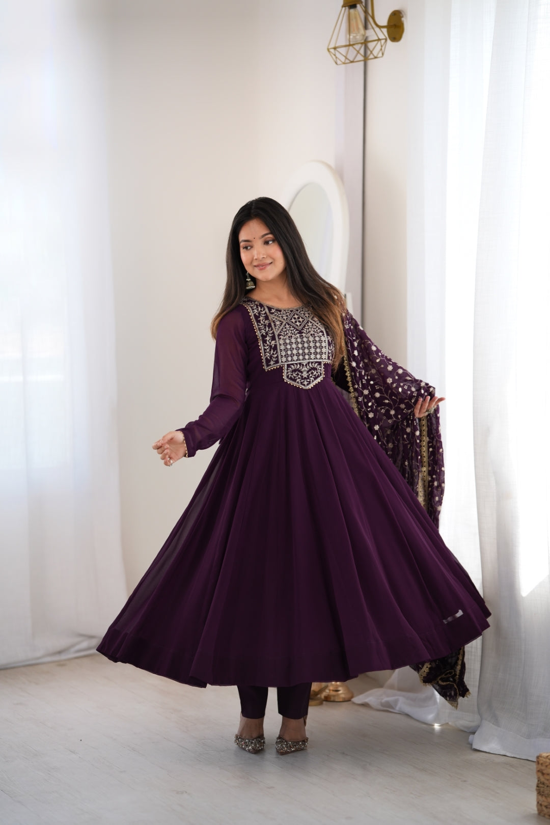 Wine Georgette Anarkali Suit ClothsVilla
