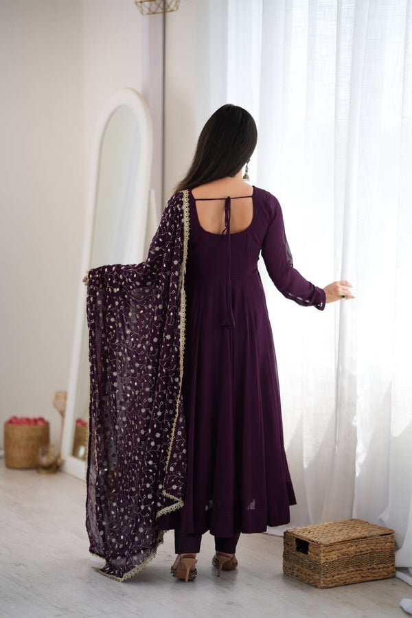 Wine Georgette Anarkali Suit ClothsVilla