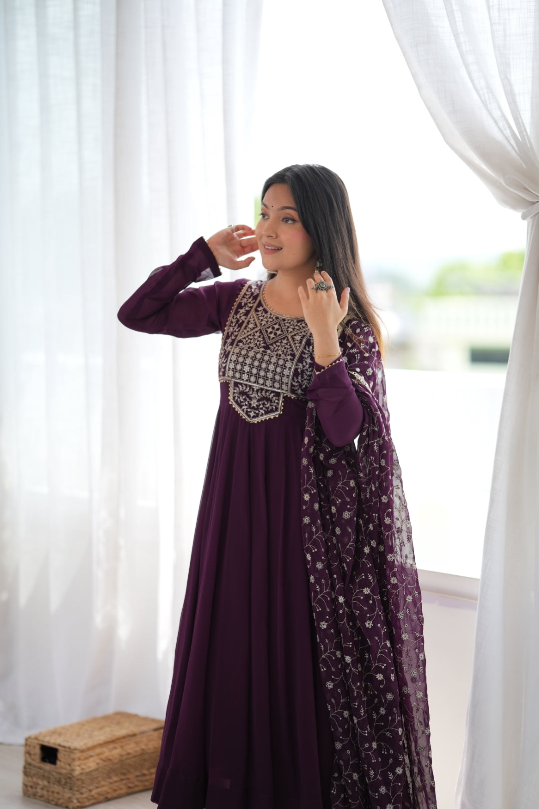 Wine Georgette Anarkali Suit ClothsVilla