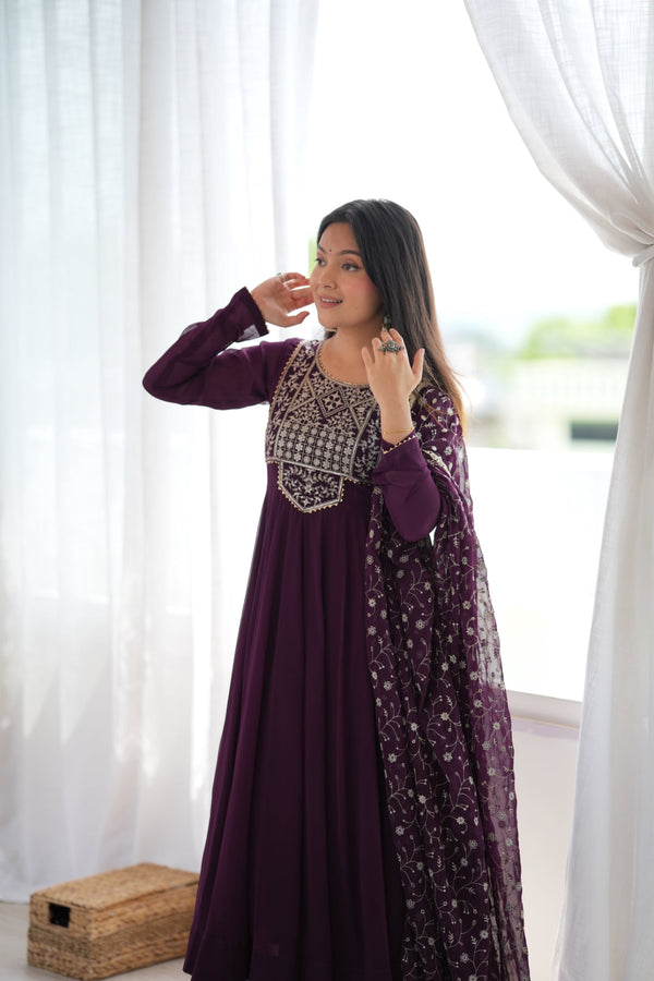 Wine Georgette Anarkali Suit ClothsVilla