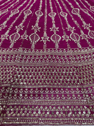 Wine Glamorous Faux Georgette Semi-Stitched Lehenga Set with Sequins & Cancan Flair Clothsvilla