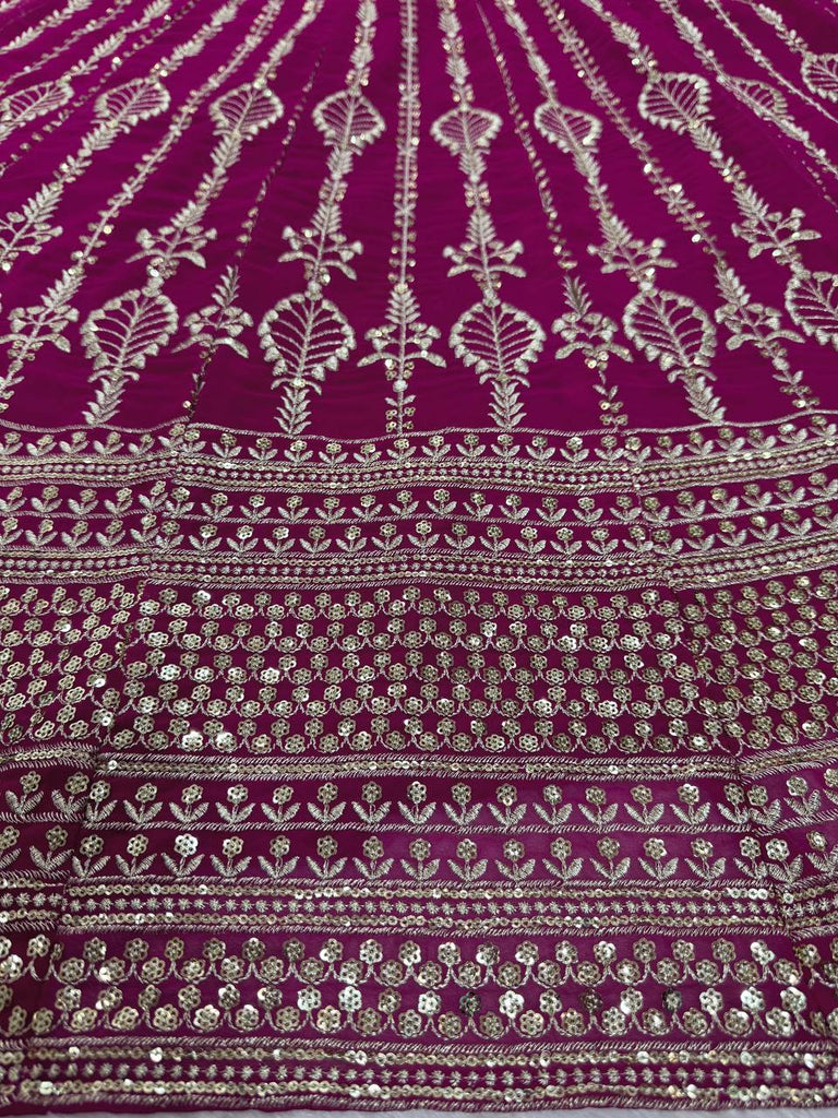 Wine Glamorous Faux Georgette Semi-Stitched Lehenga Set with Sequins & Cancan Flair Clothsvilla