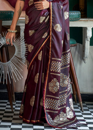 Wine Glamorous Satin Silk Saree – Perfect for Cocktail & Dinner Parties ClothsVilla