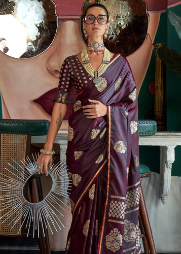 Wine Glamorous Satin Silk Saree – Perfect for Cocktail & Dinner Parties ClothsVilla