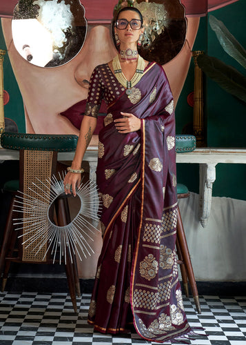 Wine Glamorous Satin Silk Saree – Perfect for Cocktail & Dinner Parties ClothsVilla