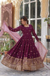 Load image into Gallery viewer, Wine Glamorous Star Georgette Embroidered Gown with Gold Crush Dupatta ClothsVilla