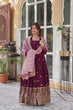 Load image into Gallery viewer, Wine Glamorous Star Georgette Embroidered Gown with Gold Crush Dupatta ClothsVilla