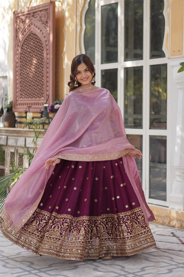 Wine Glamorous Star Georgette Embroidered Gown with Gold Crush Dupatta ClothsVilla
