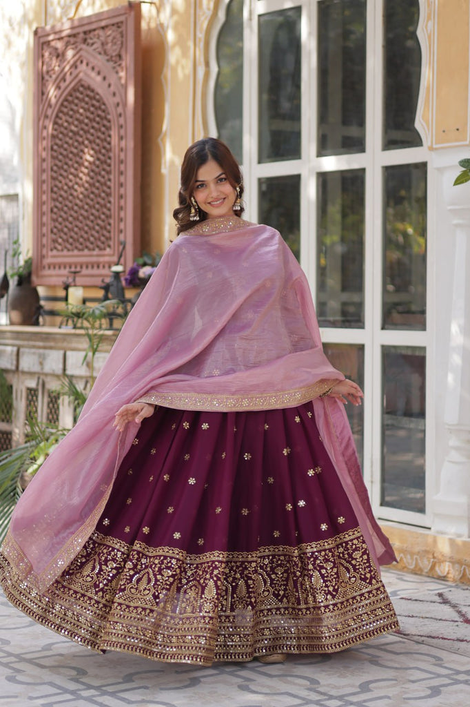 Wine Glamorous Star Georgette Embroidered Gown with Gold Crush Dupatta ClothsVilla