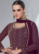 Load image into Gallery viewer, Wine Gorgeous Embroidered Faux Georgette Gown with Skirt &amp; Dupatta ClothsVilla