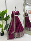 Wine Graceful Chinon Silk Lehenga Set with Sequin Embroidery & Lace-Detailed Dupatta ClothsVilla