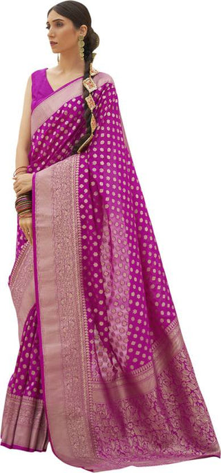 Wine Graceful Georgette Saree with Unstitched Blouse Piece ClothsVilla