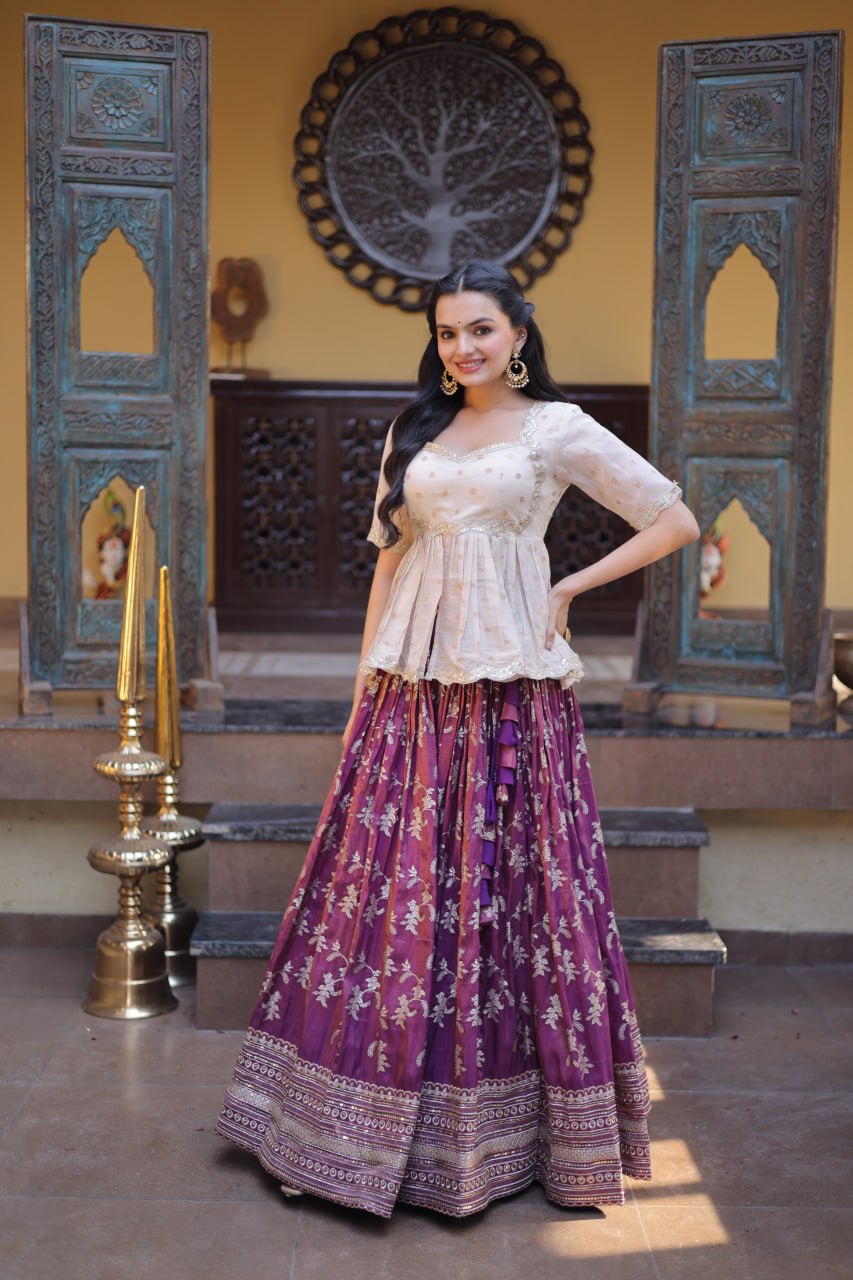 Wine Jacquard Designer Festive Lehenga ClothsVilla