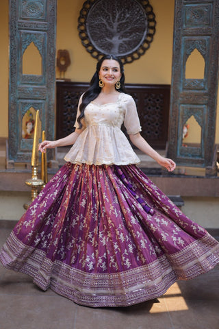 Wine Jacquard Designer Festive Lehenga ClothsVilla
