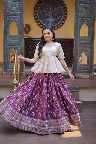 Wine Jacquard Designer Festive Lehenga ClothsVilla