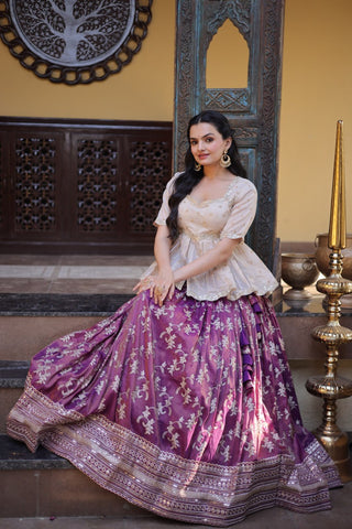 Wine Jacquard Designer Festive Lehenga ClothsVilla