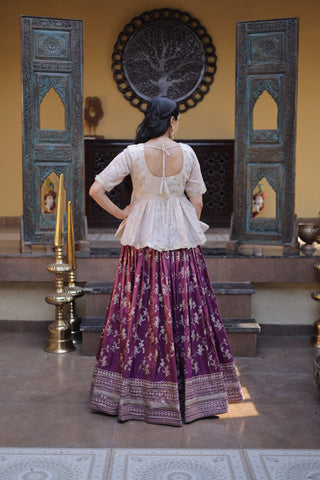 Wine Jacquard Designer Festive Lehenga ClothsVilla