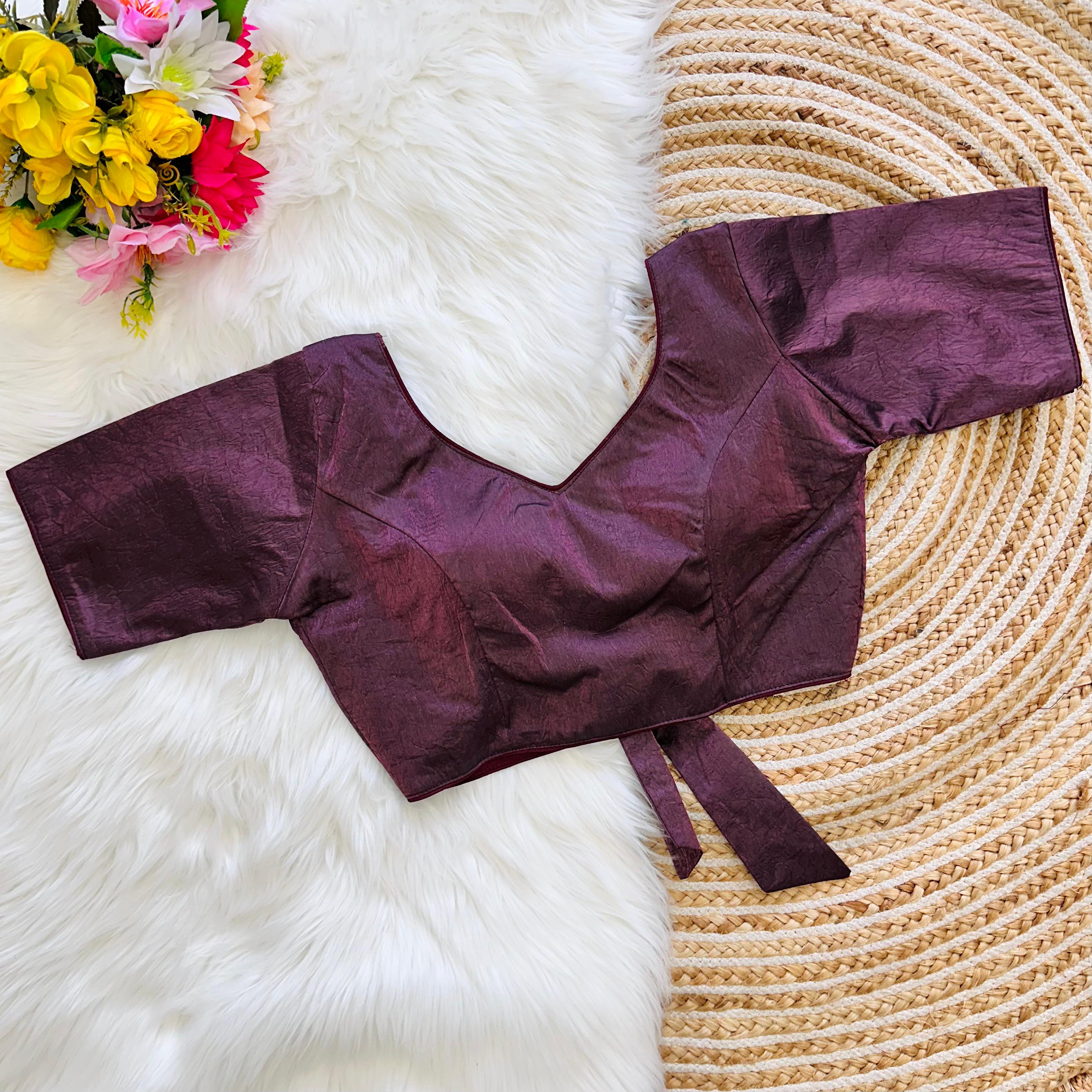 Wine Jio Silk Stylish Pure Metallic Blouse with Beautiful Back Pattern ClothsVilla Main image