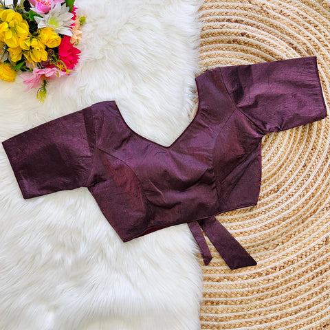 Wine Jio Silk Stylish Pure Metallic Blouse with Beautiful Back Pattern ClothsVilla Main image
