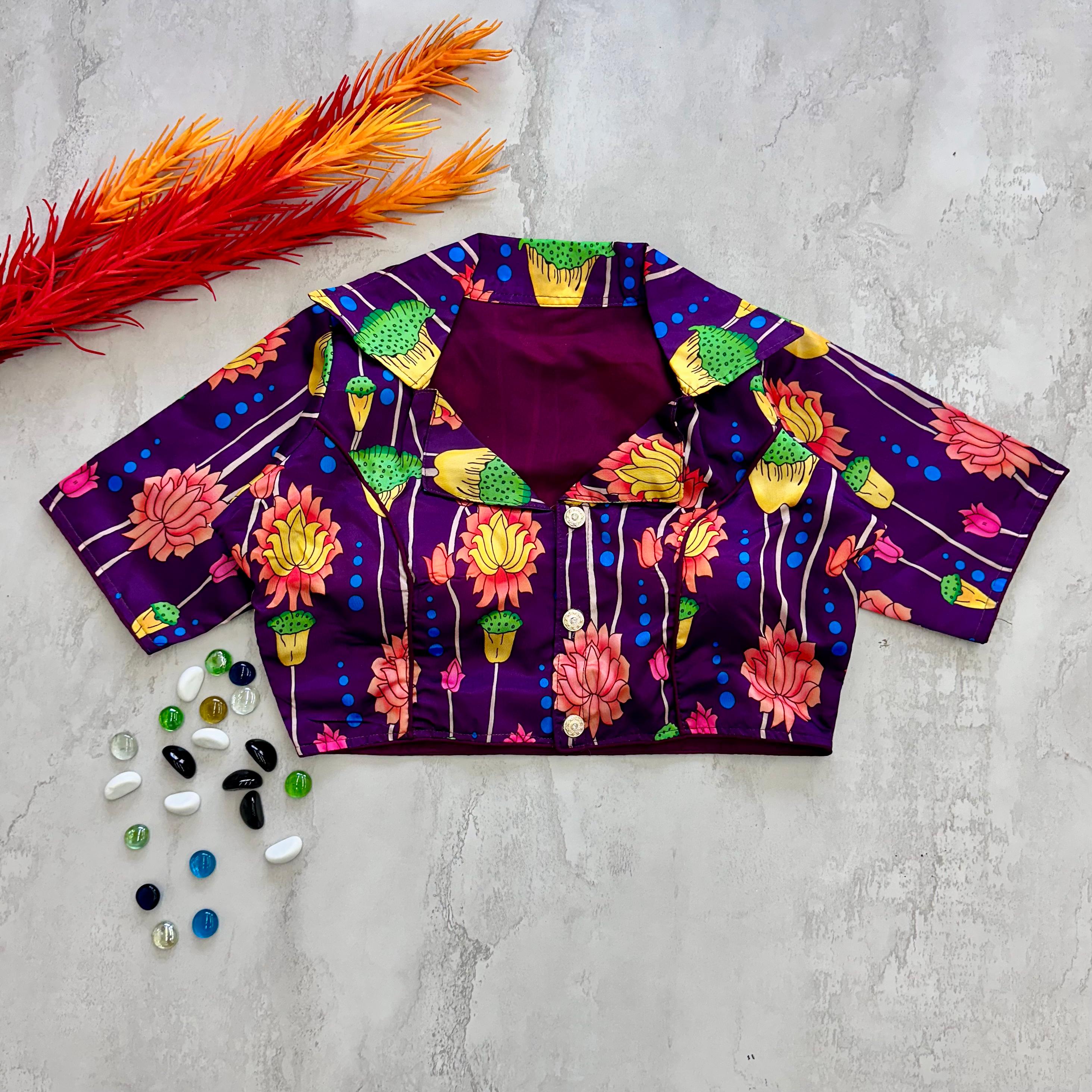 Wine Kalamkari Print Blouse in Chilly Silk ClothsVilla Main image