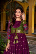 Load image into Gallery viewer, Wine Kalamkari Printed Poly Cotton Gown with Zari Weaving Koti Set ClothsVilla