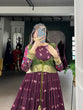 Load image into Gallery viewer, Wine Kalamkari Printed Poly Cotton Gown with Zari Weaving Koti Set ClothsVilla