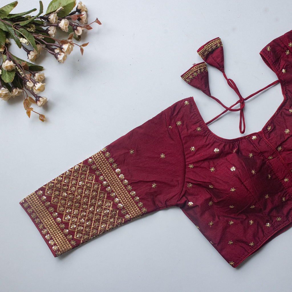 Wine Kashish Silk Blouse with Beautiful Embroidery and Sequined Touch ClothsVilla