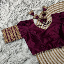 Load image into Gallery viewer, Wine Kilmora Silk Blouse with Handcrafted Embroidery and Sequence Accents ClothsVilla