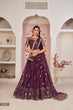 Load image into Gallery viewer, Wine Luxurious Butterfly Net Lehenga with All-Over Embroidery Clothsvilla