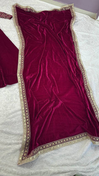 Wine Luxurious Velvet Lehenga Set with Sequins, Dori & Zari Work — For the Unconventional Diva ClothsVilla