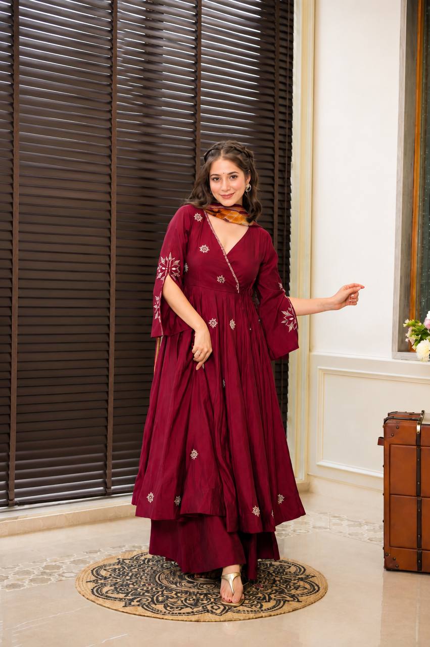 Wine Luxury Designer Anarkali Suit Set ClothsVilla