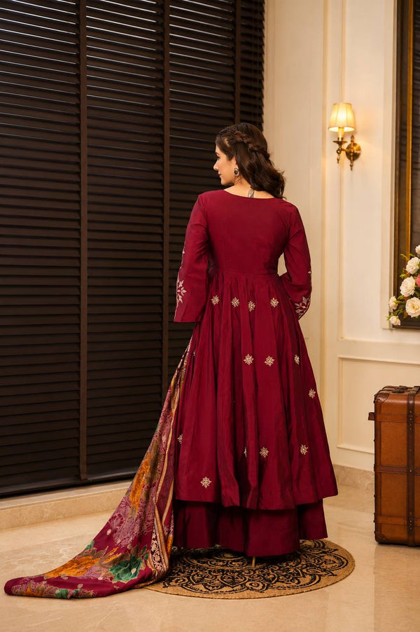 Wine Luxury Designer Anarkali Suit Set ClothsVilla
