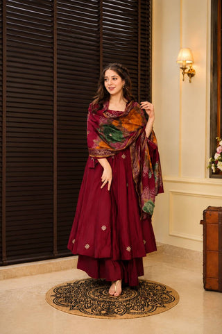 Wine Luxury Designer Anarkali Suit Set ClothsVilla