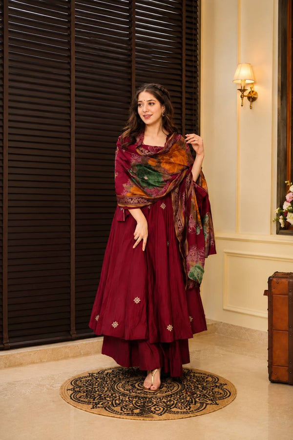 Wine Luxury Designer Anarkali Suit Set ClothsVilla