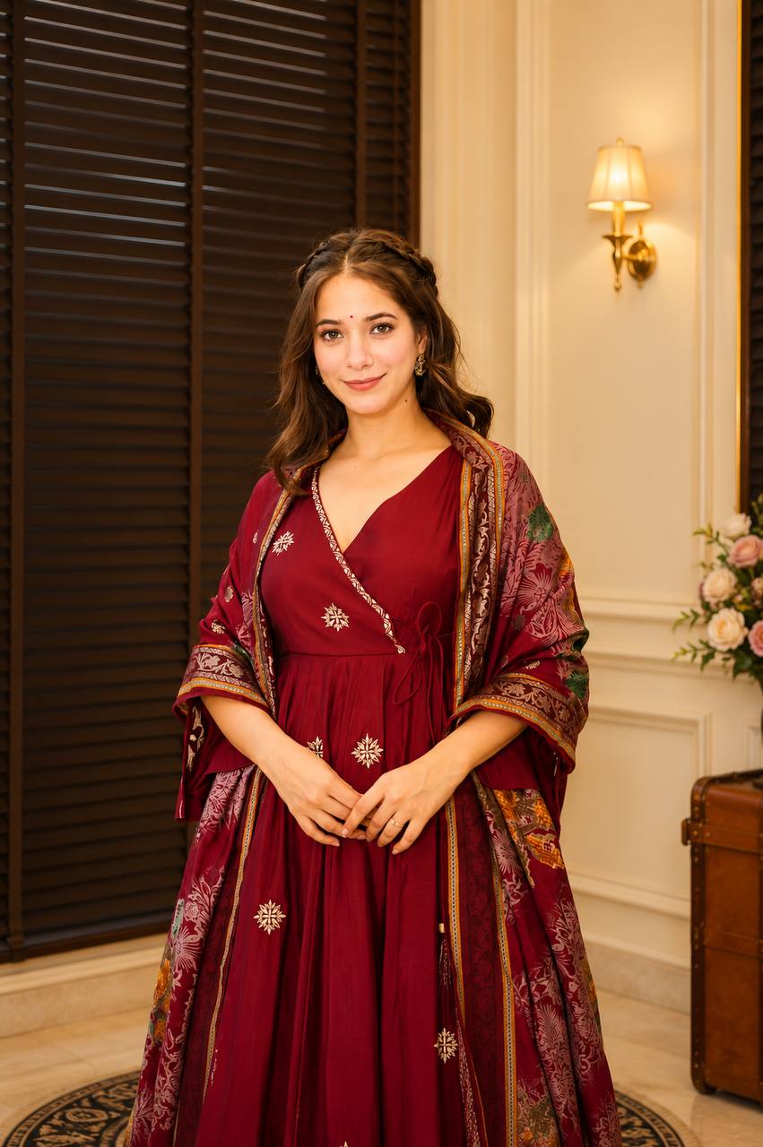 Wine Luxury Designer Anarkali Suit Set ClothsVilla