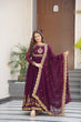 Load image into Gallery viewer, Wine Luxury Designer Faux Blooming Georgette Gown with Zari &amp; Sequin Embroidery ClothsVilla
