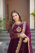 Load image into Gallery viewer, Wine Luxury Designer Faux Blooming Georgette Gown with Zari &amp; Sequin Embroidery ClothsVilla