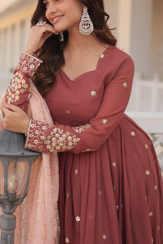 Wine Luxury Designer Gown with Zari Thread & Sequins Embroidery - Elegant Attire for Desirable Women ClothsVilla