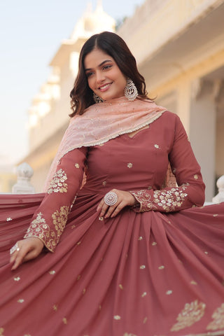 Wine Luxury Designer Gown with Zari Thread & Sequins Embroidery - Elegant Attire for Desirable Women ClothsVilla