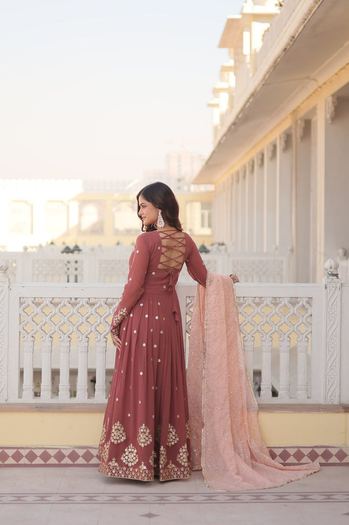 Wine Luxury Designer Gown with Zari Thread & Sequins Embroidery - Elegant Attire for Desirable Women ClothsVilla