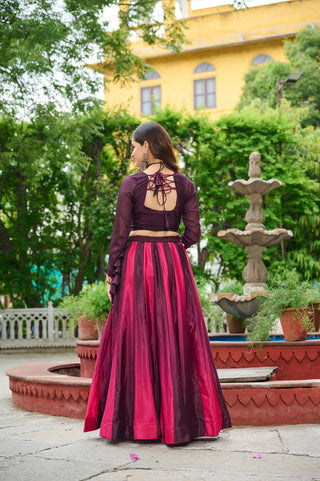 Wine Navratri Special Chinnon Pedding Lehenga Choli with Kutchi Gamthi Embroidery ClothsVilla