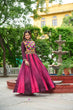 Load image into Gallery viewer, Wine Navratri Special Chinnon Pedding Lehenga Choli with Kutchi Gamthi Embroidery ClothsVilla